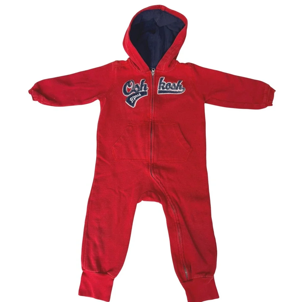 OshKosh Zip Up Hoodie 24M Red Logo Patch Cotton Blend Fleece